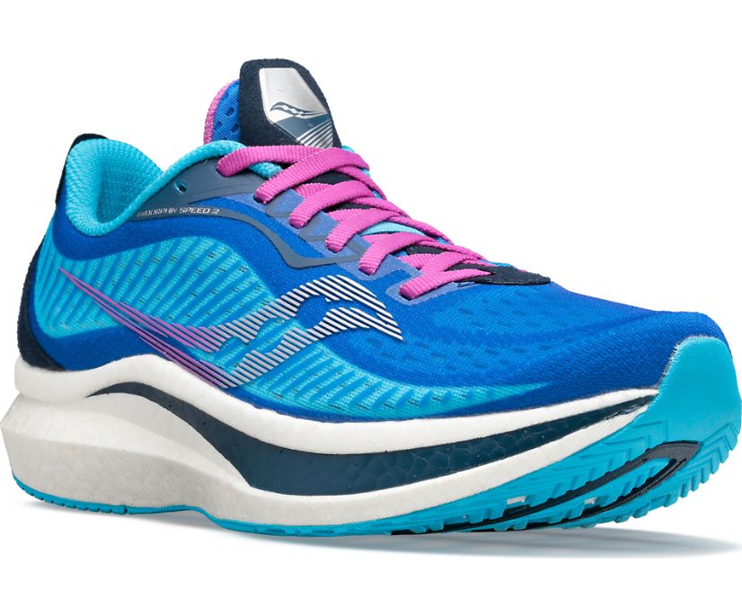 Women's Saucony Endorphin Speed 2 Running Shoes Blue / Pink | Singapore 118FDNM